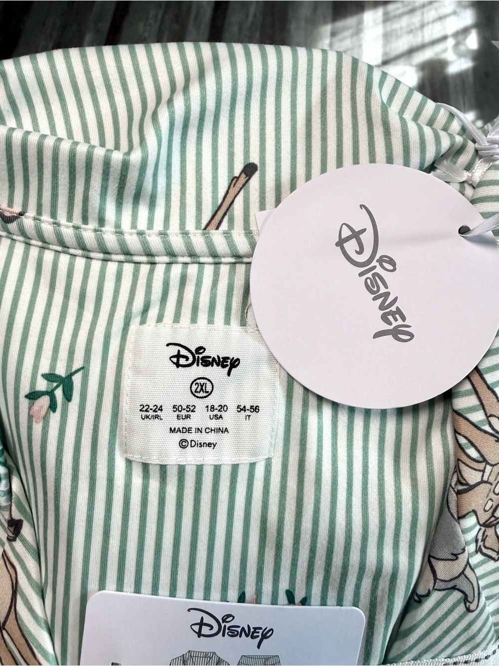 Disney Stripes Mint Green Bambi Print Pajama Set 2XL - Picture 8 of 8